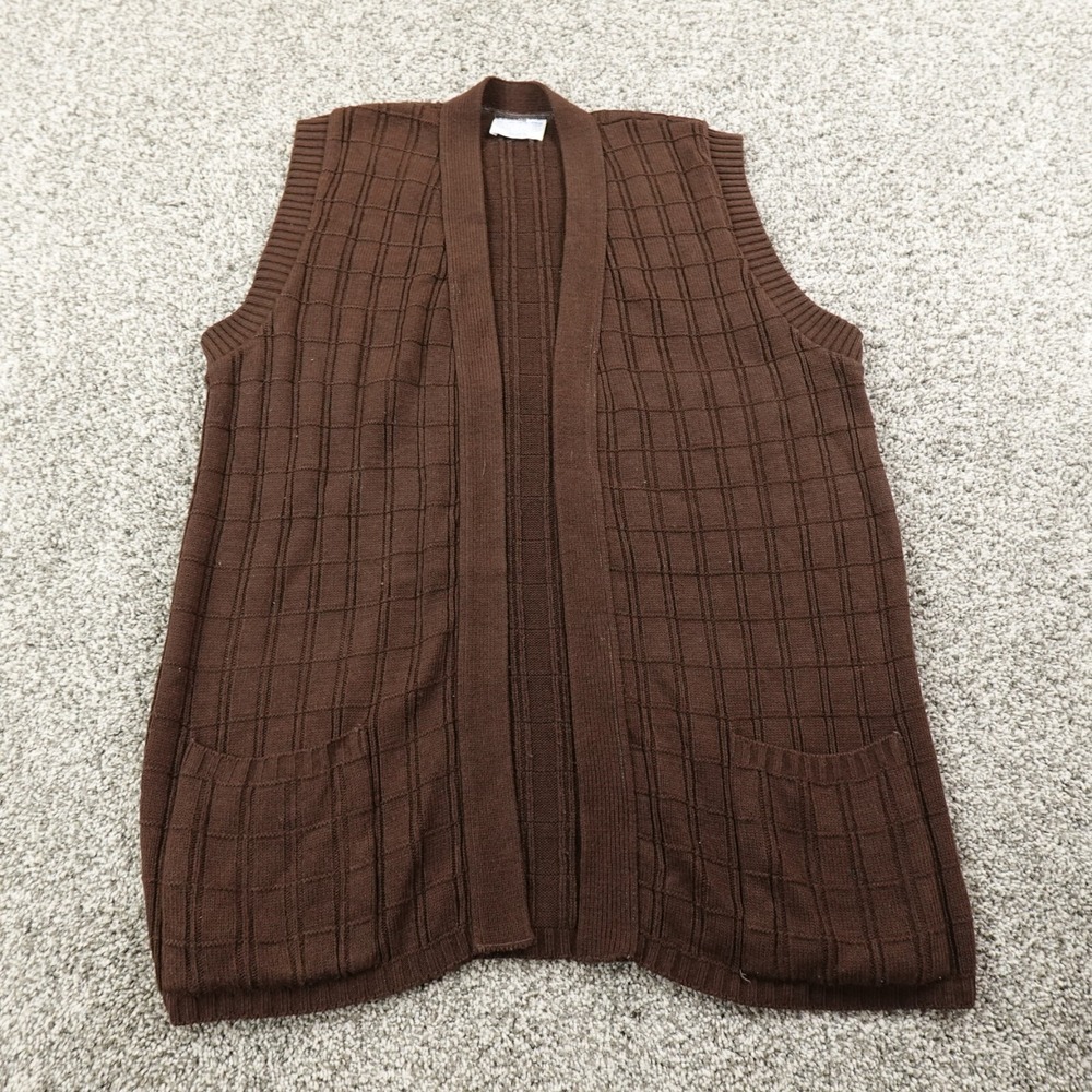 VTG Sears Cardigan Mens Large Brown Orlon Open Knit Sweater Vest Grandpa 50s 60s
